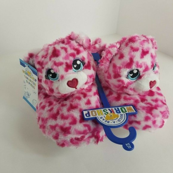 Build A Bear Workshop Kids Slippers Tiny Hearts Bea Plush Pink Sz XL 3/4 BAB New - Picture 5 of 12